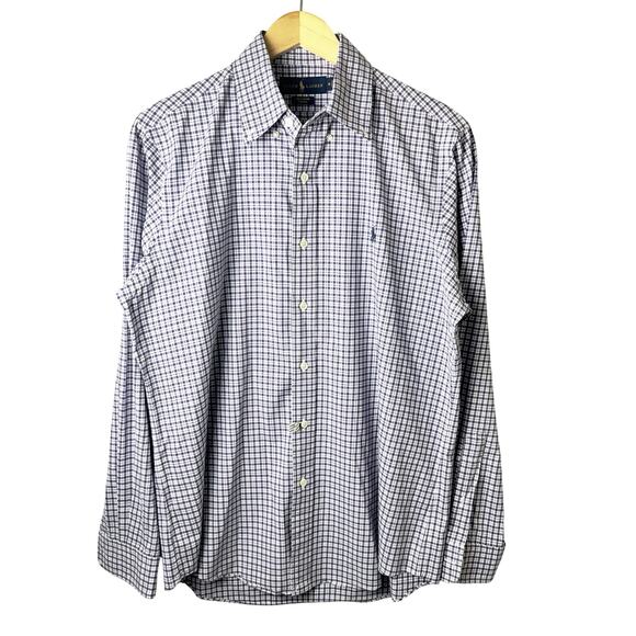 Ralph Lauren Button Down Shirt Men’s Size Medium 100% Cotton Stretch Plaid Check - Picture 1 of 11